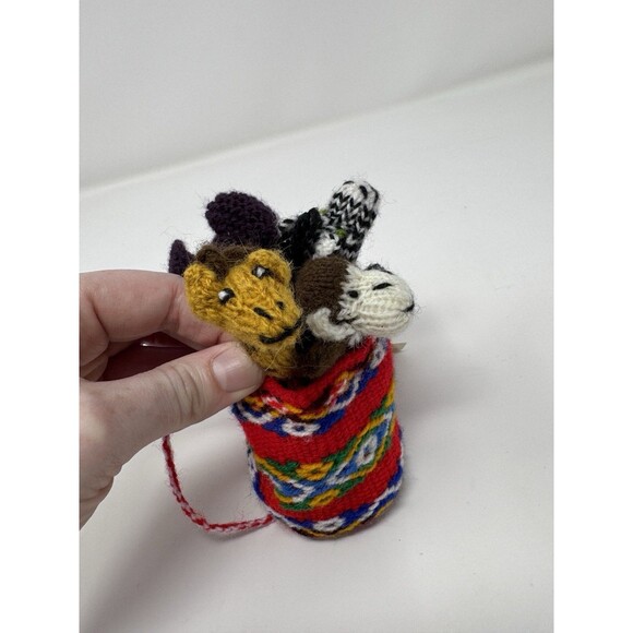 Cost Plus World Market Hand Knit Alpaca Finger Puppets Animals Basket Peru NWT - Picture 3 of 7